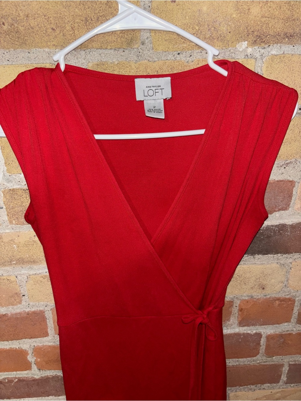 LOFT Red Sleeveless Wrap Midi Dress - Picture 2 of 3